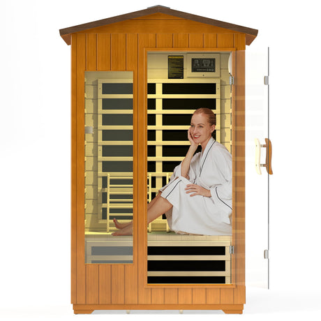 RESTISLAND Outdoor Sauna 2 Person, Infrared Sauna for Home, Wooden Dry Saunas Room with Far Low EMF Lighting, Bluetooth Speakers, 7 Colors Chromotherapy for Outdoor Home Spa RESTISLAND