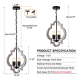 lighceac 4-Light 15" Farmhouse Orb Chandelier Rustic Handmade Distressed White Wood Hanging Ceiling Pendant Light Fixture Wood Lantern Chandeliers for Dining Room Kitchen Bedroom Foyer Hallway lighceac