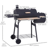 Outsunny 48" Portable Barrel Charcoal BBQ Grill, Steel Outdoor Barbecue Smoker with 232 Square Inches Cooking Space, Storage Shelf, Wheels for Garden Camping Picnic, Black Outsunny