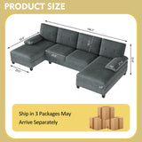 Walsunny Sectional Couches for Living Room, Convertible U-Shaped Sofa Couch with Double Chaise, 4 Seat Sofa Set Modular Sofa Couch for Apartment, Dark Grey Walsunny
