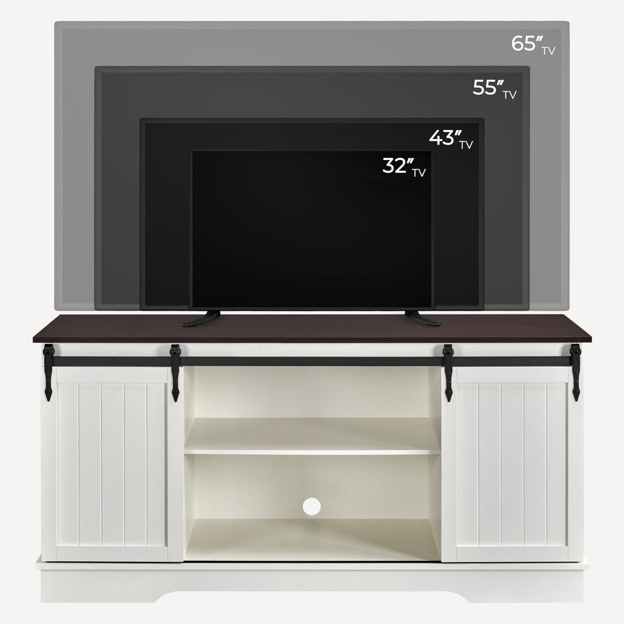 Yaheetech TV Stand for 65 Inch TV, Farmhouse Entertainment Center with Sliding Barn Doors, TV Media Console for Living Room, Bedroom, White & Espresso Yaheetech