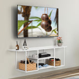 BTY Floating TV Stand for 50" TV Wall Mounted Entertainment Center with 3 Tier Open Storage Shelf, Wooden Media Console for Living Room, Bedroom, Under TV Shelf, White BTY