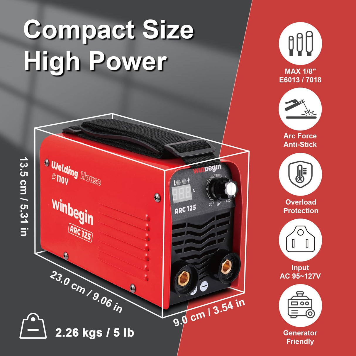 Winbegin Actual 125A 110V Stick Welder, 1/8" rod 125A heavy duty 100% welding machine super Mini arc welder,generator friendly Digital Display 6013 7018 6010 6011works winbegin