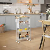 YITAHOME 4-Tier Slim Rolling Cart, Kitchen Cart with Wheels, Storage Cart with Wooden Tabletop and Mesh Baskets, Mobile Utility Cart for Narrow Space YITAHOME