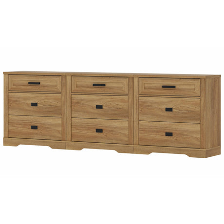 WAMPAT 3-in-1 Rustic Dresser Combo, Large Storage Chest of Drawers, 94.5" Wide Farmhouse Media Console, Vintage Oak WAMPAT