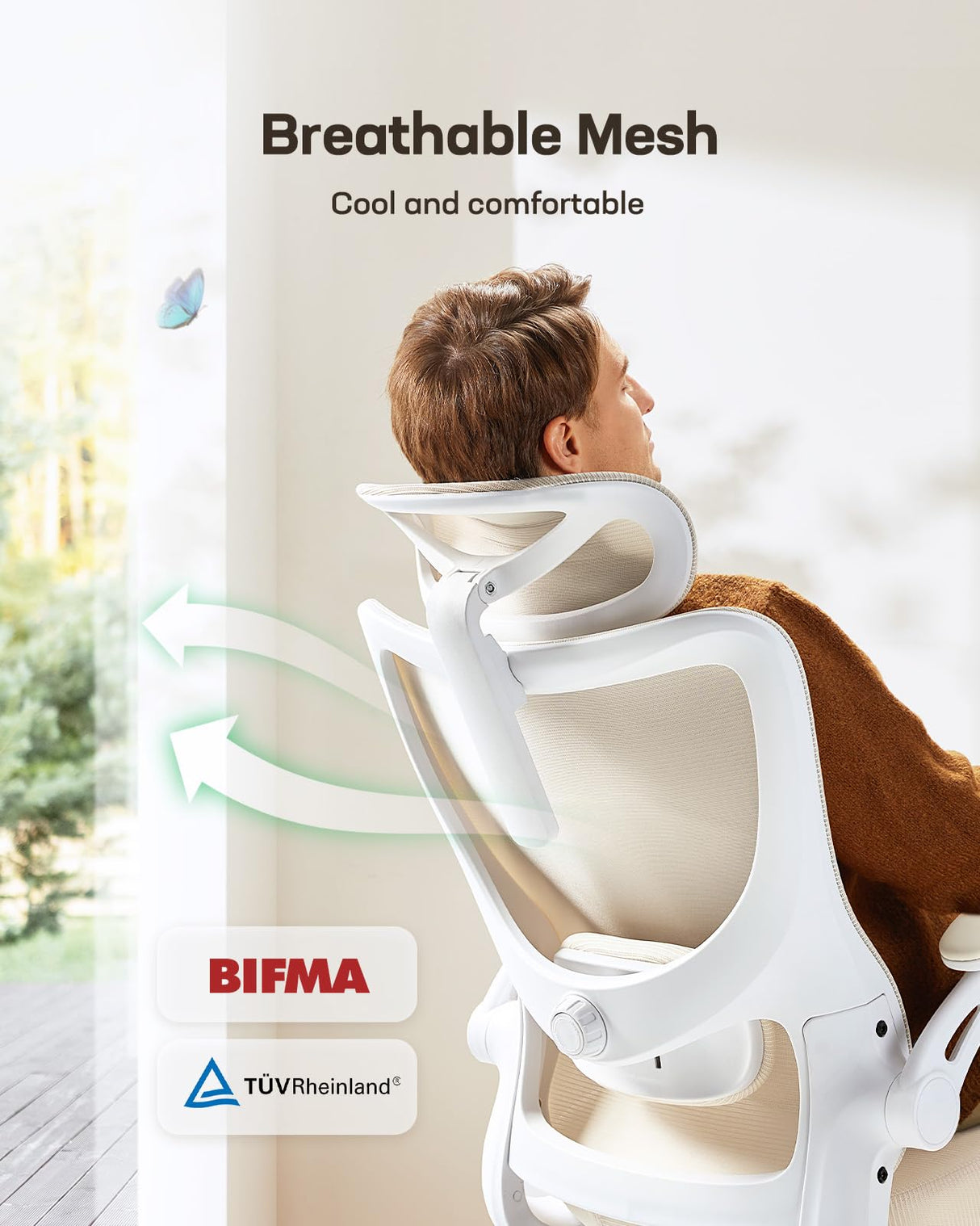 Marsail Ergonomic Office Chair: Office Computer Desk Chair with High Back Mesh and Adjustable Lumbar Support Rolling Work Swivel Task Chairs with Wheel 3D Armrests and Headrest (White) Marsail