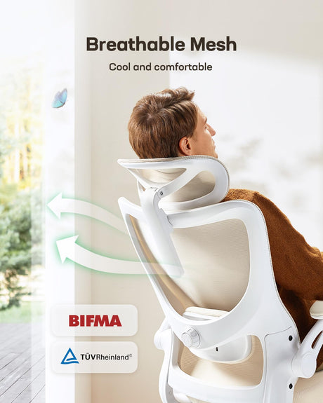 Marsail Ergonomic Office Chair: Office Computer Desk Chair with High Back Mesh and Adjustable Lumbar Support Rolling Work Swivel Task Chairs with Wheel 3D Armrests and Headrest (White) Marsail