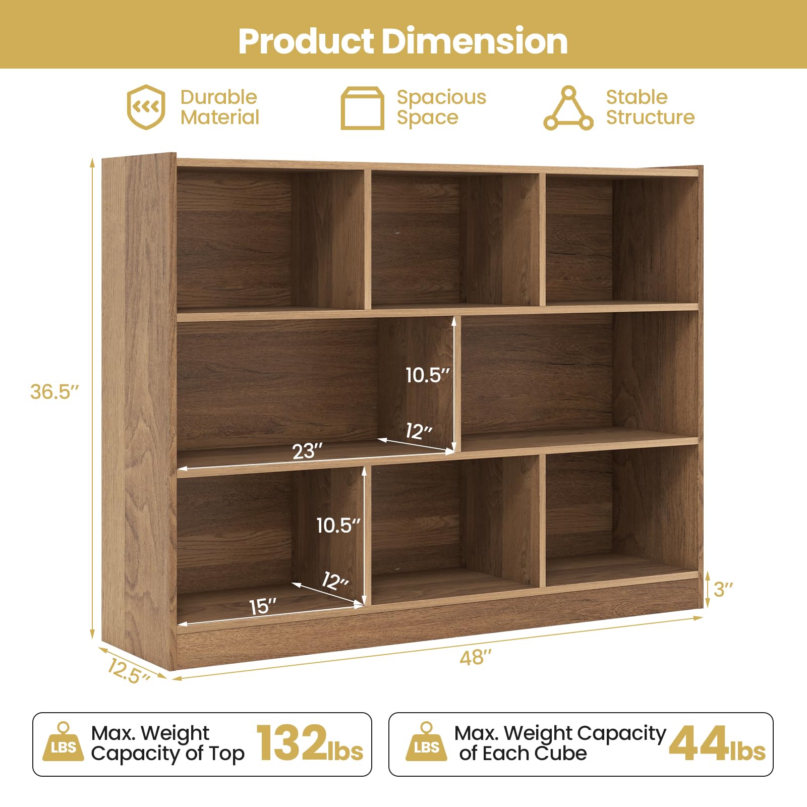 Tangkula Natural 8-Cube Wood Bookcase - Modern 3-Tier Open Storage Shelf for Stylish Organisation - WoodArtSupply