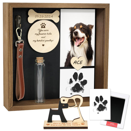 VavoPaw Pet Memorial Gifts for Dogs, 8.6'' Pet Memorial Shadow Box, Loss of Dog Sympathy Gift with Paw Print Kit, Fur Jar, Dog Passing Away Gifts for Tabletop Display & Wall VavoPaw