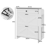 IRONCK Shoe Storage Cabinet with 2 Flip Drawers & Barn Door Design, Freestanding Shoe Cabinet Organizer with Drawer and Shelves for Entryway, Farmhouse Shoe Rack Cabinet, White/Black IRONCK