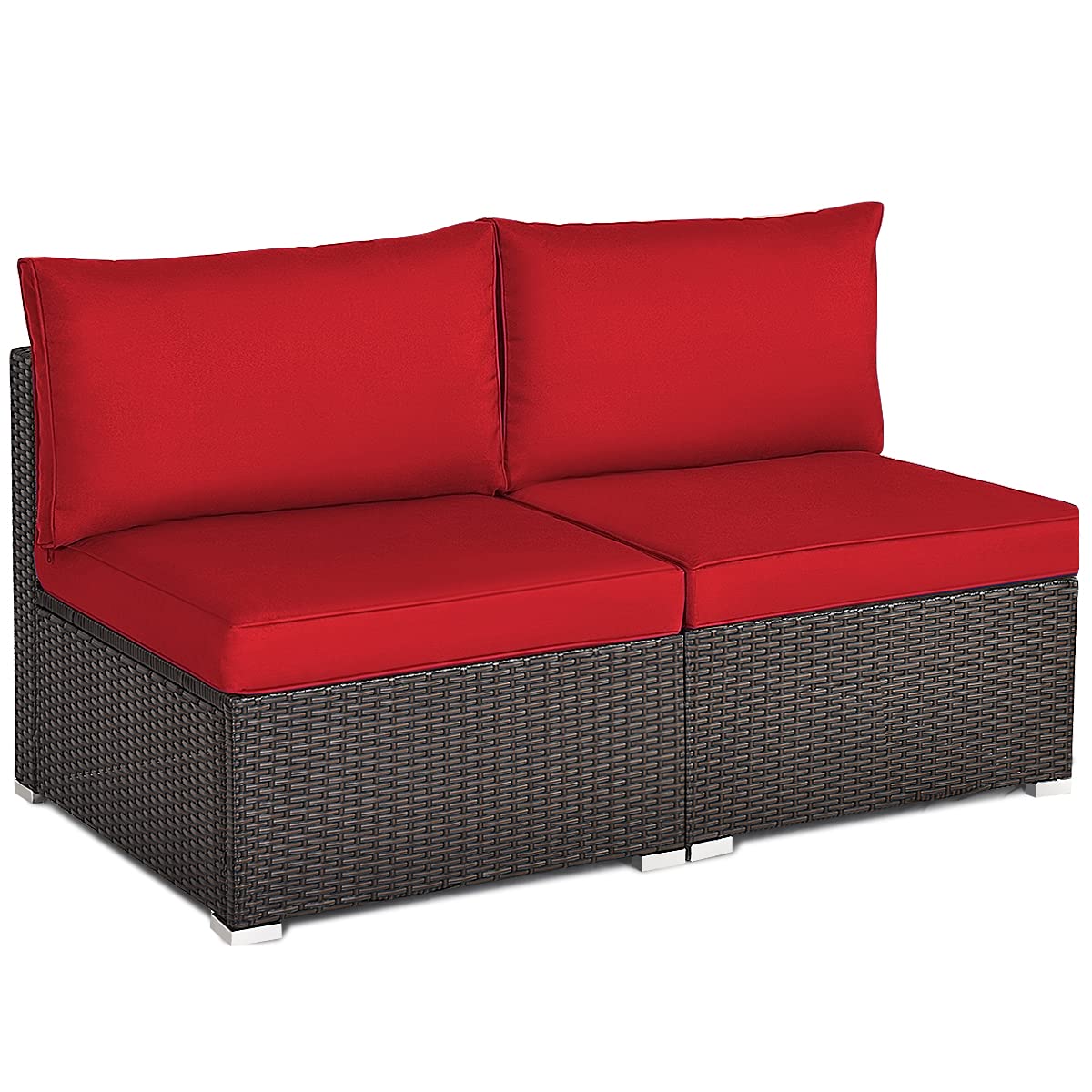 COSTWAY 2PCS Patio Rattan Armless Sofa Sectional Conversation Furniture Set W/Cushion COSTWAY