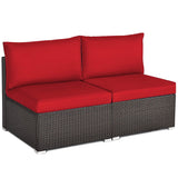 COSTWAY 2PCS Patio Rattan Armless Sofa Sectional Conversation Furniture Set W/Cushion COSTWAY