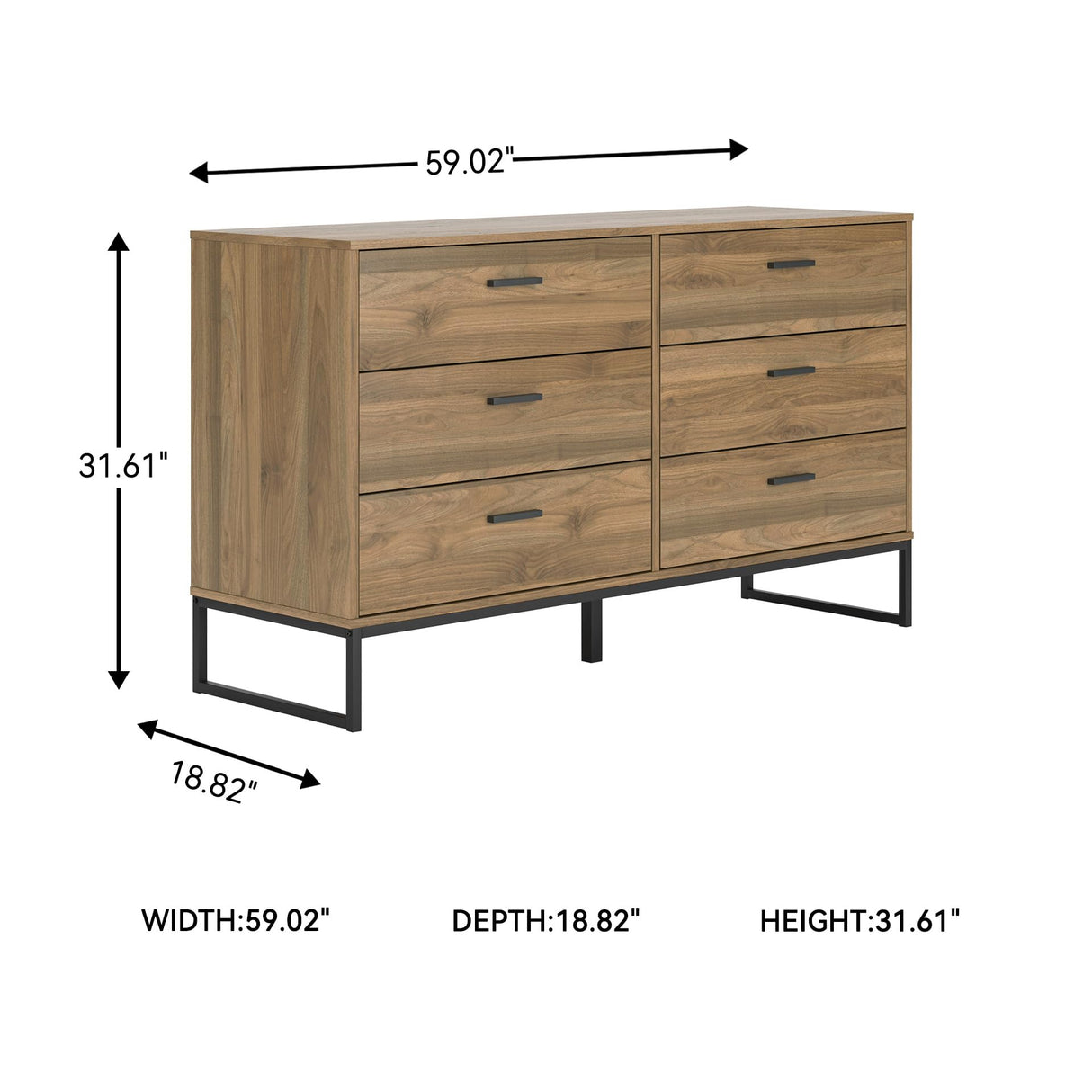 Signature Design by Ashley Deanlow Mid-Century Modern 6 Drawer Dresser with Safety Stop for Bedroom, Light Brown & Black Signature Design by Ashley