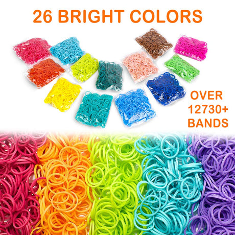 12730+ Loom Rubber Bands Refill Kit in 26 Color with 500 Clips,6 Hooks, Premium Bracelet Making Kit for Weaving DIY Crafting Gift Booriss