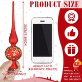 Gejoy Glass Christmas Finials Tree Topper Red Ornaments Spherical Blown Glass Xmas Tree Topper Finials with Carved Flowers Holiday Indoor Suitable for Party Decoration, 9.8inches Gejoy