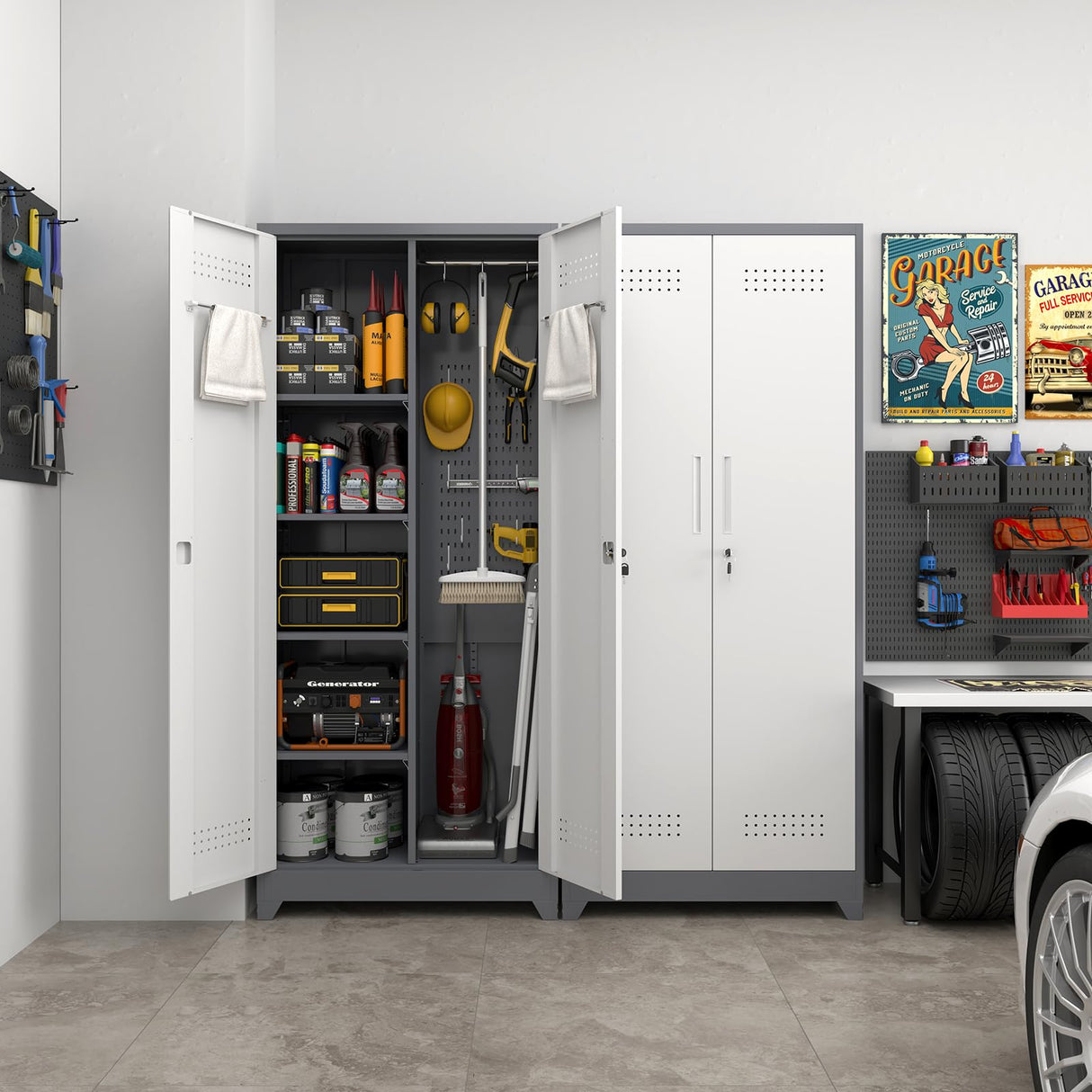 IRONFFICE 72.8" H Metal Storage Cabinet for Brooms,Broom Closet Storage Cabinet,Utility Cabinet for Brooms and Mops,Laundry Room Closet Storage Cabinets IRONFFICE