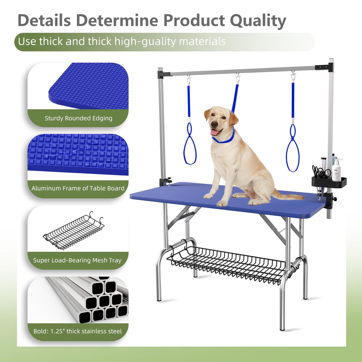 VFK 47'' Large Dog Grooming Table Stainless Steel Foldable Grooming Table for Dogs at Home Adjustable Height Arms Pet Station with Nooses, Mesh Tray, Tool Organizer VFK