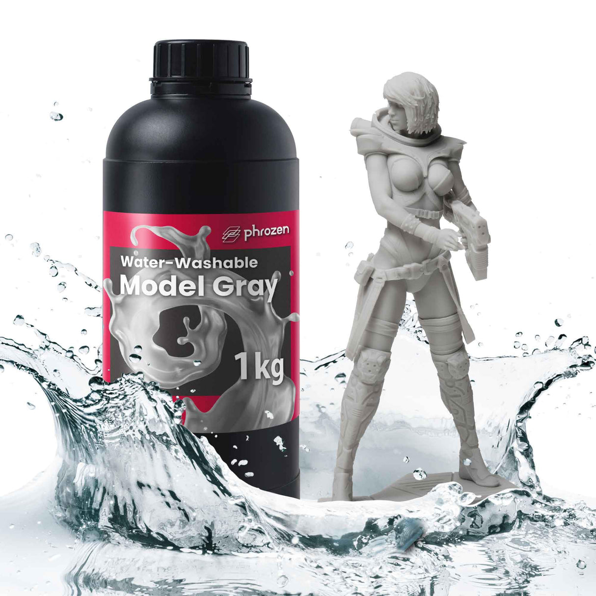 phrozen Water-Washable 3D Printer Resin [Model Gray], 405nm LCD UV-Curing Photopolymer Resin for High Precision Printing, Low Odor, Non-Brittle, Easy to Clean and Cure (1KG) phrozen
