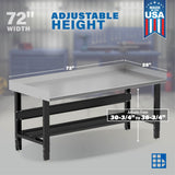 Borroughs 72" Adjustable Workbench, Stainless Steel Top Heavy-Duty Workstation with Bottom Shelf & Edge Guards, 2000 LB Capacity Worktable for Workshop, Garage, School, Home, 72" W x 28" D Borroughs