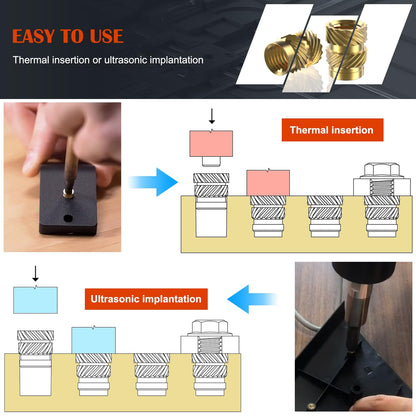 Ktehloy 400Pcs Threaded Inserts, M2 M2.5 M3 M4 M5 M6 Female Thread Metric Knurled Nuts Assortment Kit, Brass Heat Set Insert for Plastic and 3D Printing Components - WoodArtSupply