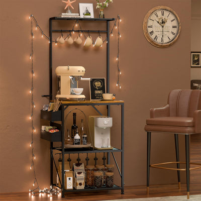 Honkazita Farmhouse Coffee Bar Cabinet 23 Inch Width with Coffee Storage Case,Coffee Station Bar Cabinet with 5 Hooks for Kitchen, Dining,Living Room