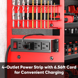 POKIPO Large Power Tool Organizer Wall Mount with Charging Station,4 Layer Heavy Duty Metal Tool Storage Shelf Loads 600lbs,Battery Utility Rack With 4 Outlet Power Strip with 8 Cordless Drill Holder POKIPO
