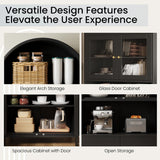 JFHID 73'' Arched Metal Storage Cabinet, Modern Kitchen Pantry with Glass Door & Adjustable Shelves, Display Bookcase Curio Cabinet for Living Room, Dining Room or Kitchen JFHID