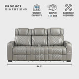Lexicon Power Double Reclining Sofa, Center Drop-Down Table with Heat/Massage/Headrest/Storage Arms/Cup Holders/LED Lights/Wireless Charging, Top Grain Leather Match Wall Hugger Recliner Sofa, Grey Lexicon
