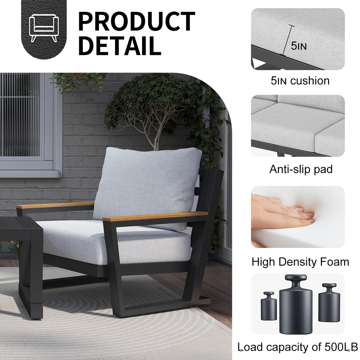 Aug-guan Aluminum Outdoor Sofa,4 Seats Modern Patio Furniture Set,Sectional Sofa Conversation Set with Coffee Table, Upgraded Washable Cushions for Garden Backyard,Grey Aug-guan