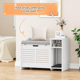 GAOMON Cat Litter Box Enclosure, Large Hidden Litter Box Furniture with Top Opening, Cushion, Storage Shelf, Litter Mat, Wooden Pet House End Table for Cats - White GAOMON