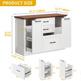 DWVO Farmhouse Buffet Cabinet with Storage, 47" Sideboard with Drawers, Large Kitchen Storage Cabinet Coffee Bar Cabinets for Living Room, Antique White DWVO