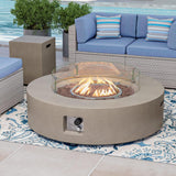 COSIEST 2-Piece Outdoor Propane Firepit Table Set w Tank Table, 42" Fire Table Certified, 50,000 BTU w Gray Round Base,Wind Guard and 16 inches Tank Side Table 20lb for Garden,Pool COSIEST