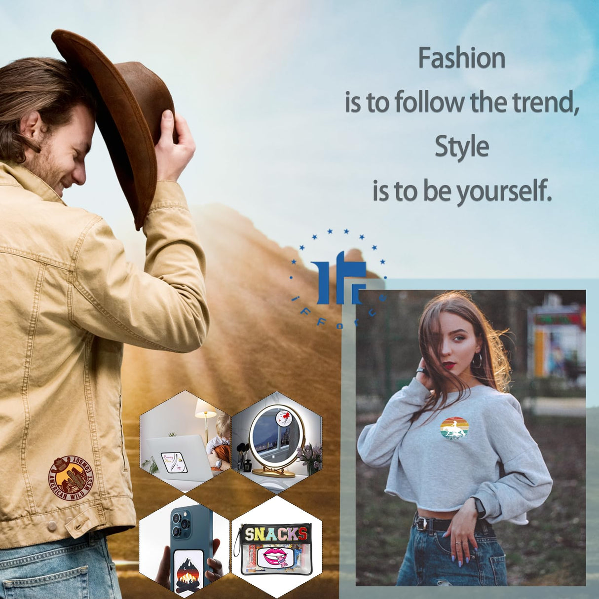 iFForce Sublimation Patches - Iron-on Blank Patches 4 Shapes for DIY Hats Jeans - Self Adhesive Stick to Cosmetic Bags Mobilephone Computer (20pcs White Border) iFForce