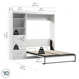 Bestar Pur Full Murphy Bed and Storage Unit with Drawers, 84-inch Space-Saving Wall Bed with Storage in White Bestar