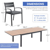 SUNSITT 11-Piece Outdoor Patio Dining Set, 63" - 105" Aluminum Expandable Outdoor Dining Table Set for 10, 10 Stackable Chairs with Gray Removable Cushions SUNSITT