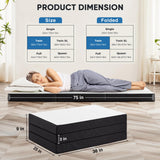 OLIXIS Tri-fold Memory Foam Mattress - 3 Inch Twin Size Portable Floor Bed, Foldable Mat for Kids and Adults, Collapsible and Washable Cover with CertiPUR-US Certified, for Travel & Camping & Yoga OLIXIS