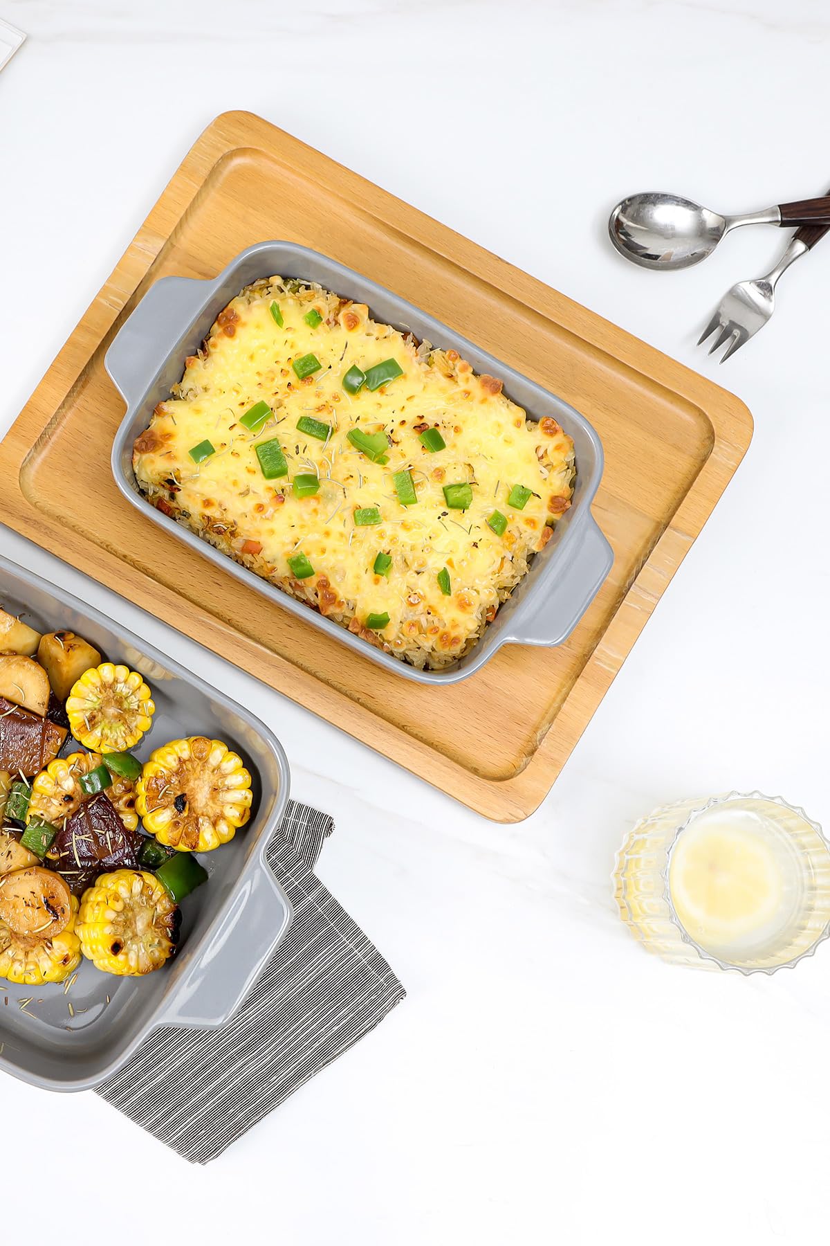 Yachi Ceramic Baking Dish Set: 3 Pcs Rectangular Bakeware Set Casserole Dishes with Handle for Steak | Beef | Roast | Chicken | spaghetti | Lasagna | vegetables Microwave, Oven and Dishwasher Safe (Gray) Yachi