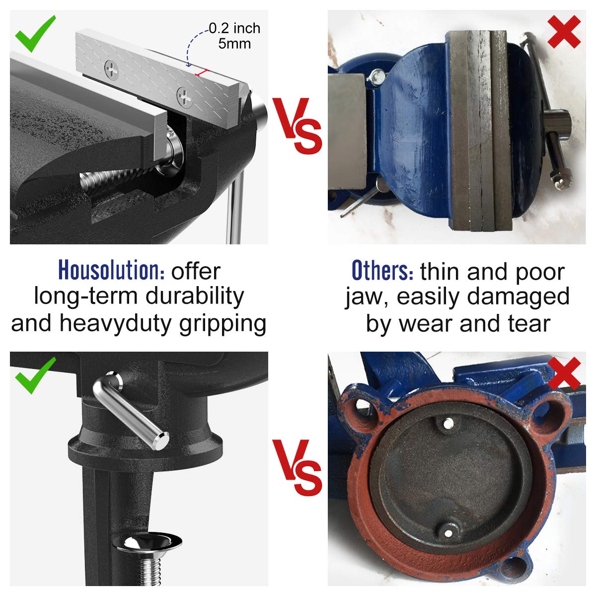 Housolution Universal Table Vise 3 Inch, 360°Swivel Base Bench Clamp Home Vise Clamp-On Vise Repair Tool Portable Work Bench Vise for Woodworking, Cutting Conduit, Drilling, Metalworking - Black Housolution