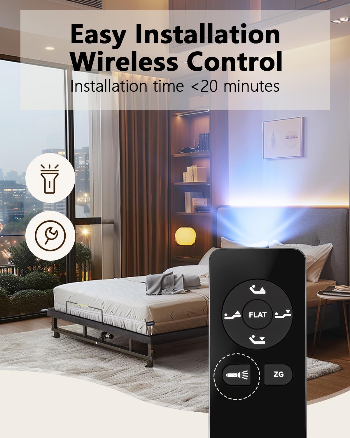 Mixcous King Size Adjustable Bed Frame with Quiet Motor - Head & Foot Incline, Zero Gravity, Wireless Remote Control, Easy Installation (79" L x 74" W x 12.72" H) Mixcous