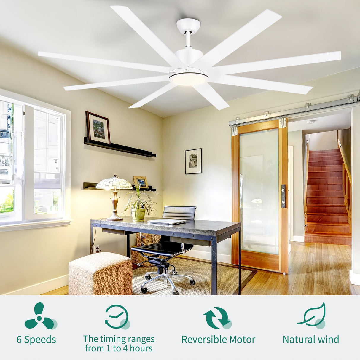 YITAHOME 72 Inch Ceiling Fans with Lights and Remote Control for Indoor/Covered Outdoor, Reversible Quiet DC Motor, 8 Blades with 6 Speed, Modern Ceiling Fans for Living Room -White YITAHOME