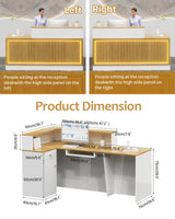 Modern Reception Desk, Solid Wood Reception Desk with Counter, Check Out Stand with Lockable Drawer & Cabinet, Retail Checkout Counter for Office, Store, Beauty Salon (L-Shaped-Long Grille-R, 63in) Gguileb