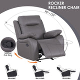 Manual Recliner Sofa Set Furniture for Living Room, Leather Reclining Sofa, Home Theater Seating 3 Pcs Included Recliner Chair, Reclining Loveseat and 3 Seater Sofa with Console Storage (1+2+3), Gray poplarbox