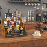 Yuzehuaza 4 Step Countertop Liquor Bottle Display Shelf, Wood Bar Shelves 16 Bottles with Fences, Freestanding Storage Shelves for Liquor Whiskey Wine Coffee Syrup Display, Retro Wine Rack Home Yuzehuaza