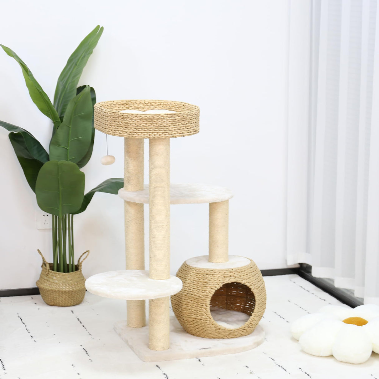 KAMABOKO Modern Cat Tree, Cat Tree for Indoor Cats w/Natural Sisal Scratching Posts, Hand-Woven Condo & Top Perch, 39" Tall Cat Tree for Kittens Climb Play & Rest KAMABOKO
