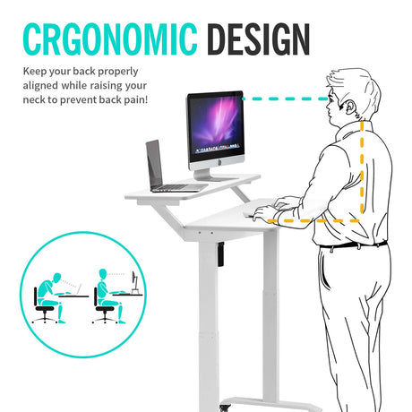 UNICOO - 2 Tier Electric Height Adjustable Standing Desk with Wheels, Electric Mobile Standing Workstation, Sit Stand Desk Home Office Desk Whole-Piece Desk Board 48 * 24 in (KT1002-WW) 2Tier UNICOO