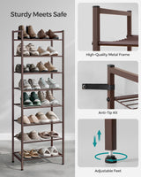 SONGMICS Narrow Shoe Rack - Sturdy 8 Tier Metal Tall Shoe Rack Shelf, Slim Shoe Storage Organizer for Closet Entryway Small Spaces, Bronze SONGMICS