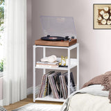 LELELINKY Large White Record Player Stand, 3 Tier Big End Table with Vinyl Storage, Turntable Stand, Industrial Printer Tables, Modern Nightstand for Living Room, Bedroom, Office LELELINKY