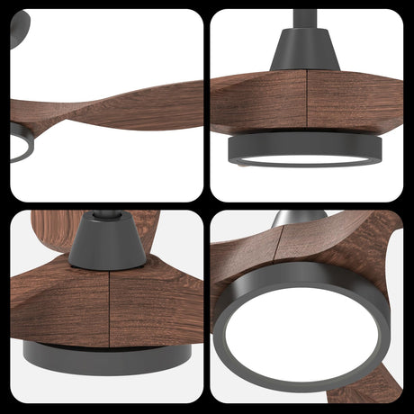 Roomratv Ceiling Fans with Lights and Remote, 52 Inch Large Airflow Indoor Ceiling Fans with Quiet DC Motor and 3 Colour Temperature Black Noiseless ABS Fan Blades (Dark Woodgrain) Roomratv