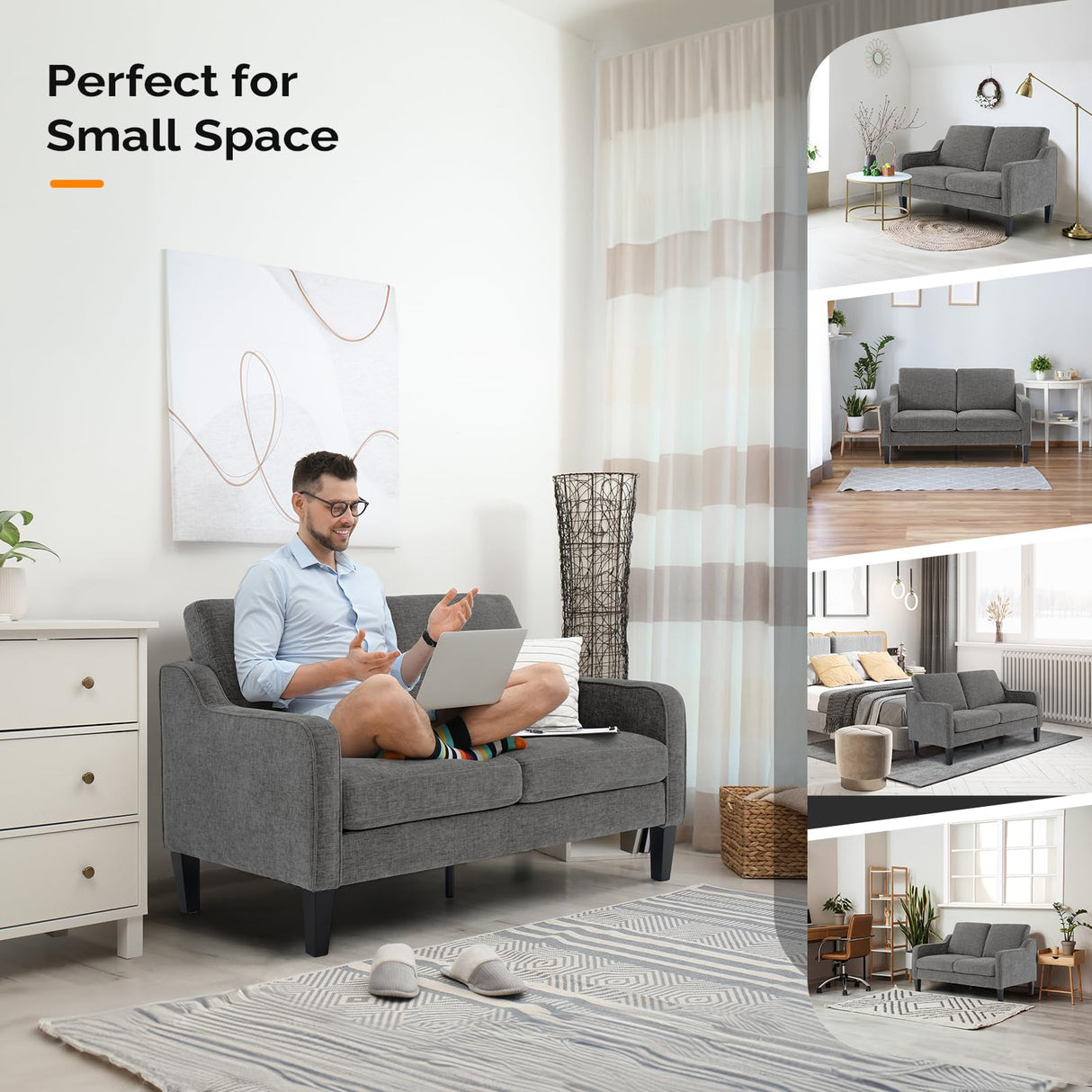 VINGLI 53" Wide Love Seat, Mid-Century Modern Loveseat Sofa Couch with Solid Legs, 2 Seater Sofa Couches with Scooped Armrest for Small Spaces, Living Room, Dorm, Bedroom, Apartment (Light Grey) VINGLI