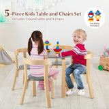 Costzon Kids Table and Chair Set, 5-Piece Wooden Activity Table w/ 4 Chairs, Toy Bricks, Classroom Playroom Daycare Furniture for Playing, Drawing, Reading, Bentwood Toddler Table & Chairs (Grey) Costzon